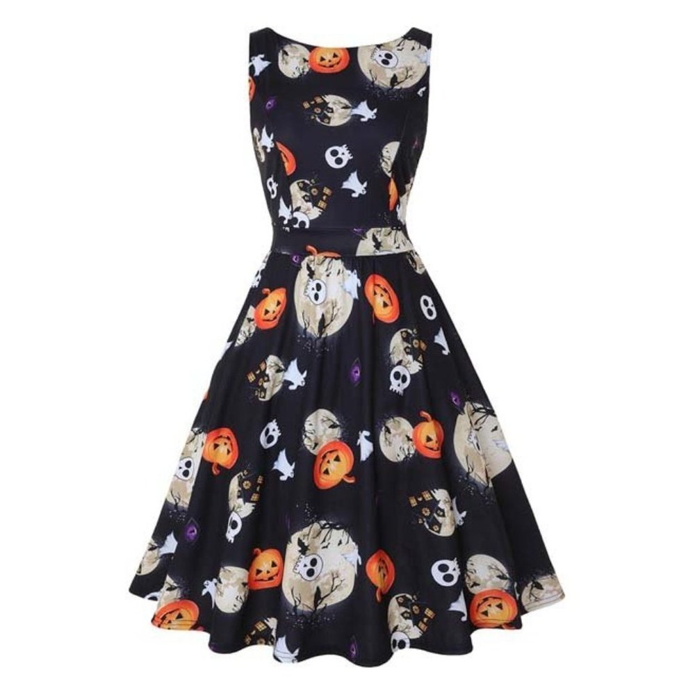 Jack O Lantern Halloween Sleeveless Dress Bust 40  Waist 32 Hip 42